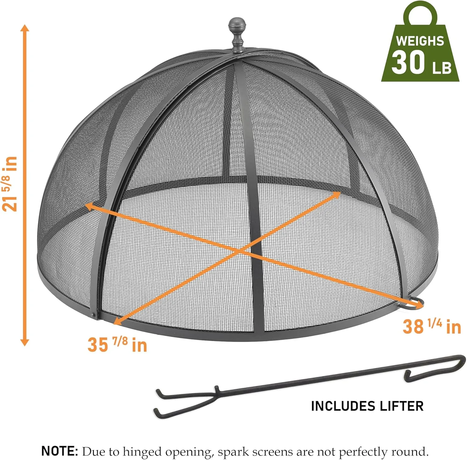 Good Directions 36" Fire Pit Spark Screen with Lifter Tool, Heavy Duty, Hinged for Easy Access