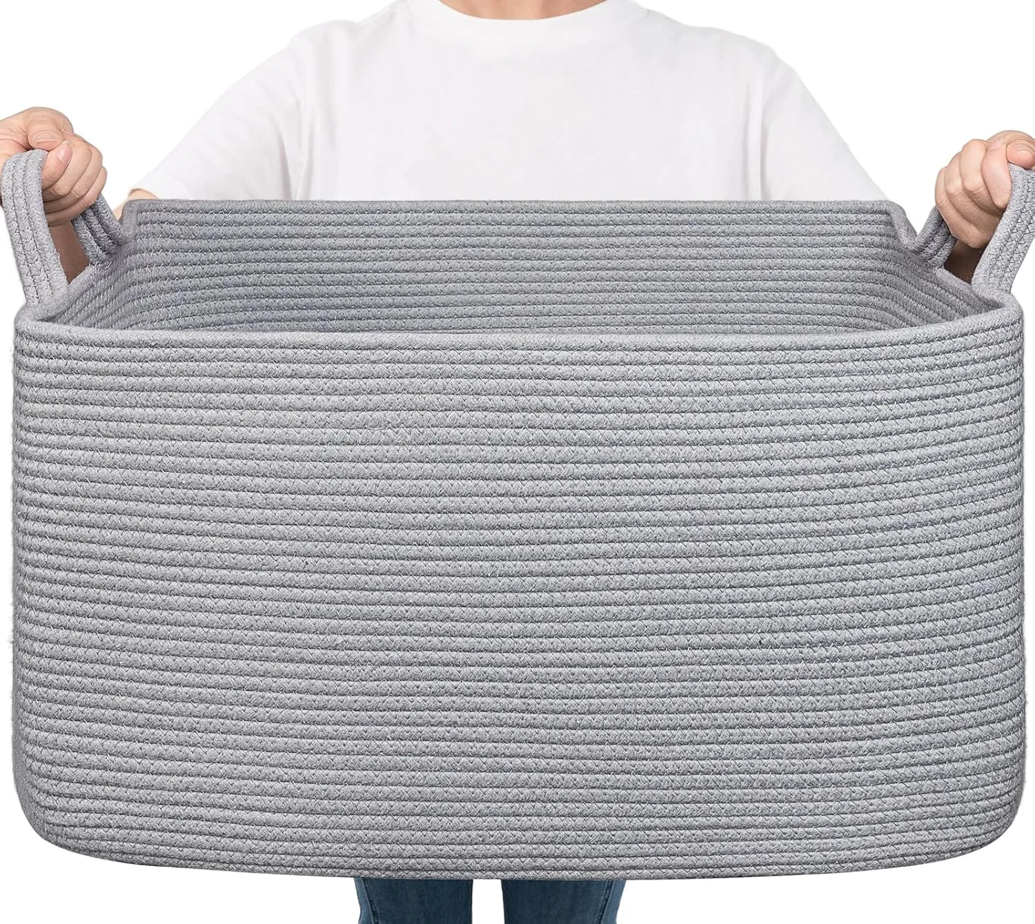 Goodpick Large Toy Basket for Blankets, Baby Laundry Basket, Storage Baskets for Organizing, Laundry Hamper for Dirty Clothes, Towel, Woven Rope Storage Baskets, 21.6" x 14.9" x 11.8", Gray