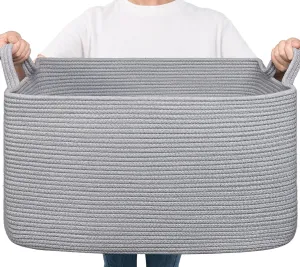 Goodpick Large Toy Basket for Blankets, Baby Laundry Basket, Storage Baskets for Organizing, Laundry Hamper for Dirty Clothes, Towel, Woven Rope Storage Baskets, 21.6" x 14.9" x 11.8", Gray
