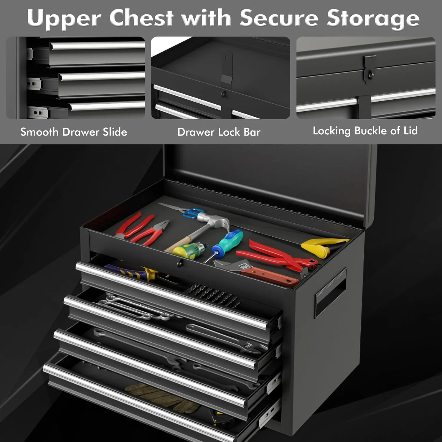 Goplus Rolling Tool Chest, 5 Drawers Tool Storage Cabinet with Universal Lockable Wheels, Detachable Top Toolbox, Lock Bar, Protective Liner, Heavy Duty Metal Tool Cart, Tool Box for Workshop Garage