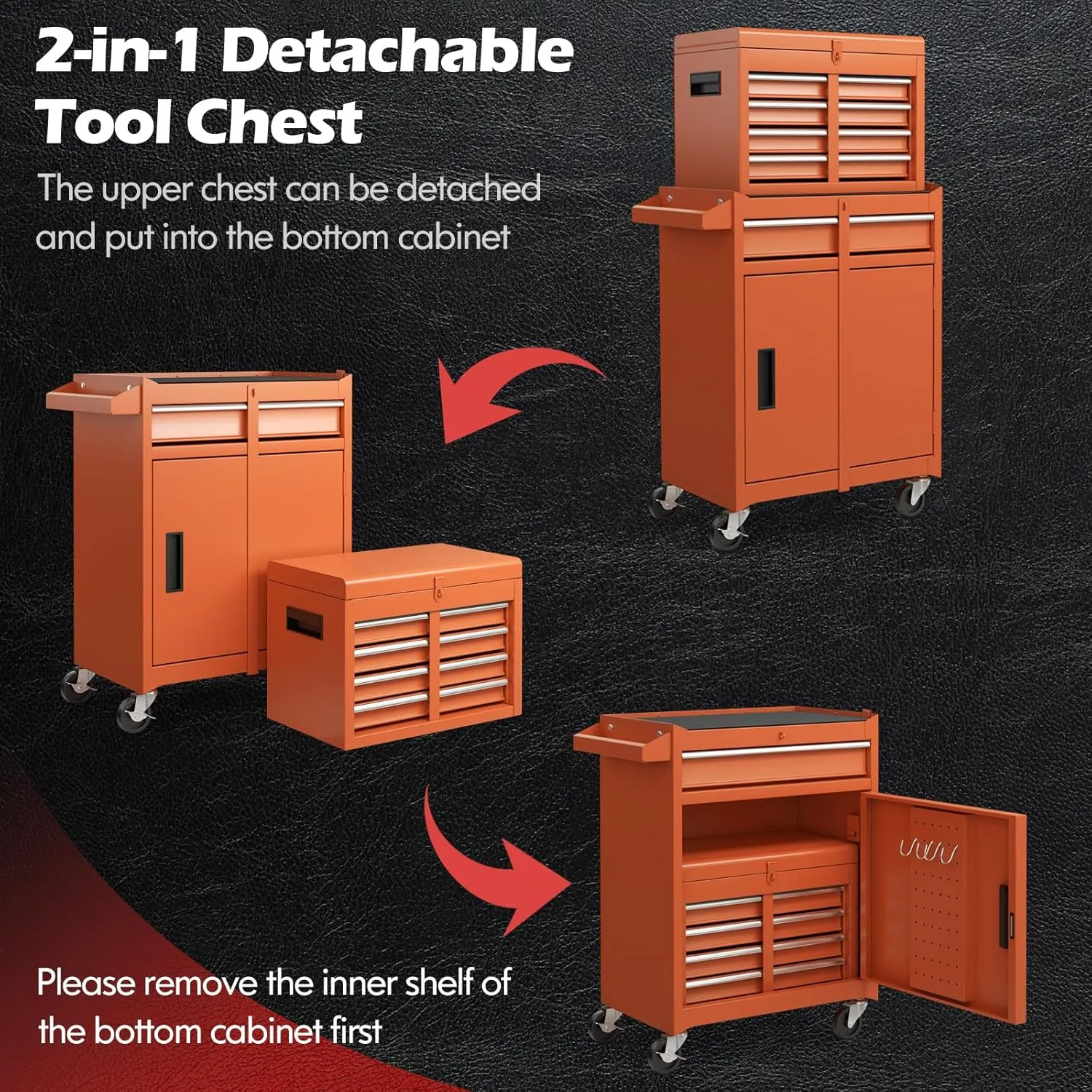 Goplus Tool Chest, 5 Drawers Rolling Tool Cabinet with Detachable Top Toolbox, Universal Lockable Wheels, Lock Bar, Protective Liner & Tool Rack, Metal Tool Storage Cart, Tool Box for Garage Workshop