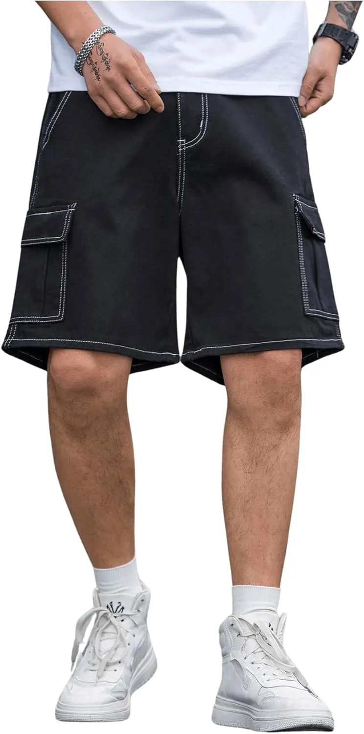 GORGLITTER Men's Denim Cargo Baggy Jorts Shorts Jeans Flap Pocket Summer Shorts
