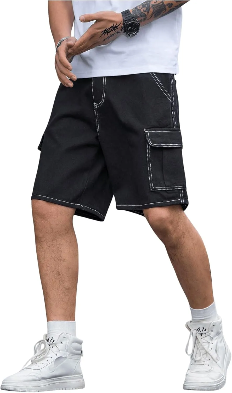 GORGLITTER Men's Denim Cargo Baggy Jorts Shorts Jeans Flap Pocket Summer Shorts