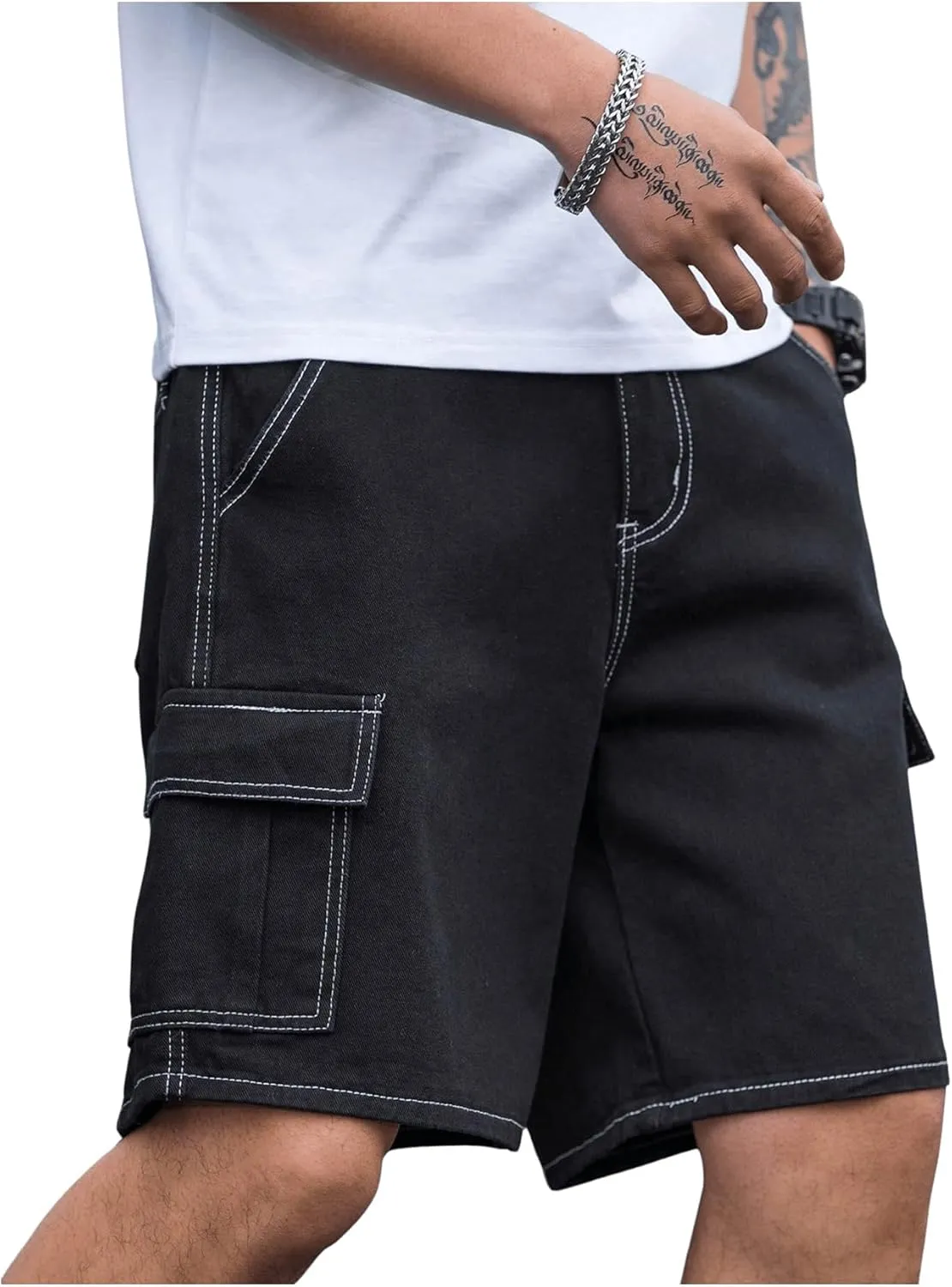 GORGLITTER Men's Denim Cargo Baggy Jorts Shorts Jeans Flap Pocket Summer Shorts