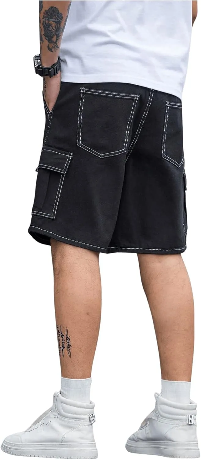 GORGLITTER Men's Denim Cargo Baggy Jorts Shorts Jeans Flap Pocket Summer Shorts