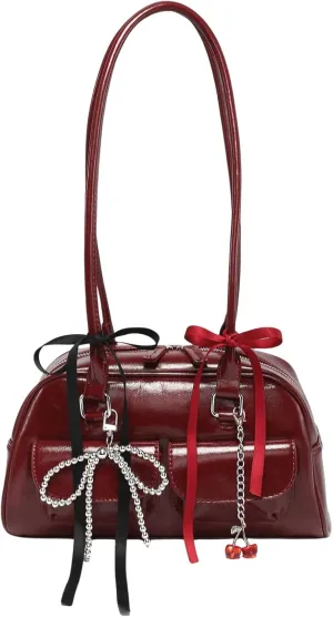 GORGLITTER Women's Y2k Coquette Purse Bow Kawaii Shoulder Bag Ita Bag Faux Leather Tote Bag