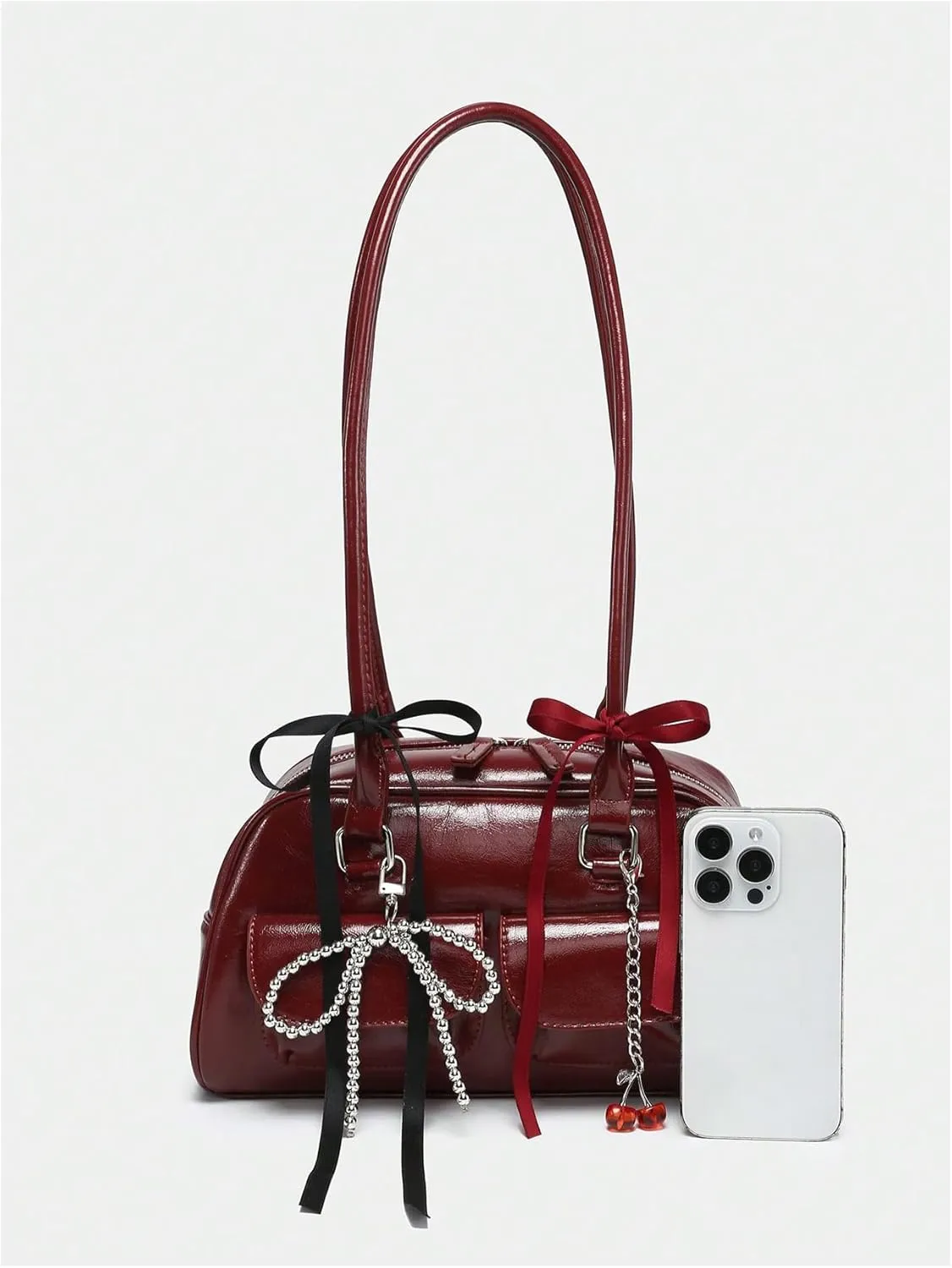 GORGLITTER Women's Y2k Coquette Purse Bow Kawaii Shoulder Bag Ita Bag Faux Leather Tote Bag