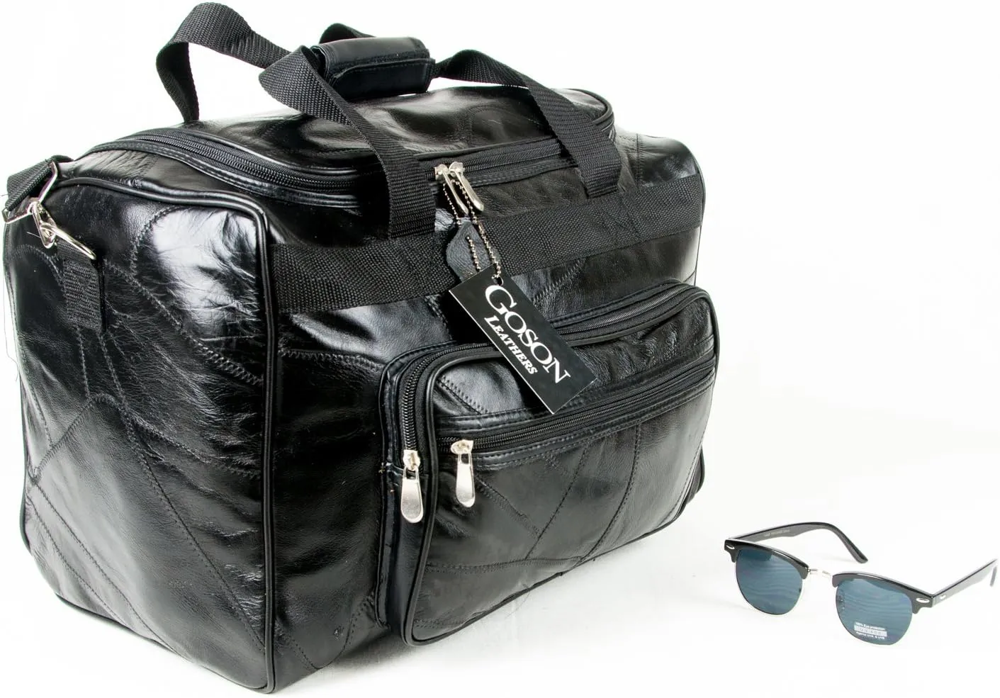 Goson Handcrafted Stitched Leather Duffle Bag Travel Weekend Bag Overnight Carryon Hand Bag Black