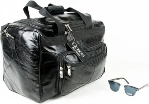 Goson Handcrafted Stitched Leather Duffle Bag Travel Weekend Bag Overnight Carryon Hand Bag Black