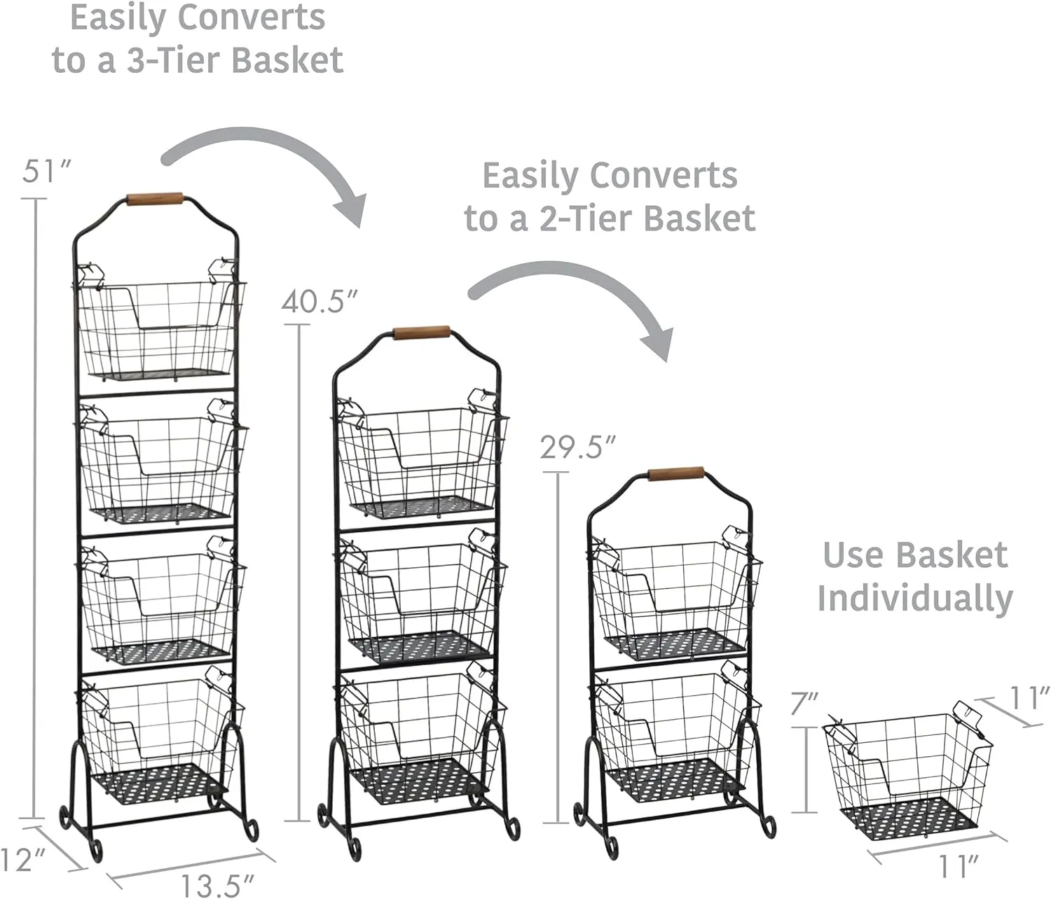 Gourmet Basics by Mikasa Ferme 4-Tier Metal Floor Standing Fruit/Home Storage Market Basket, Antique Black