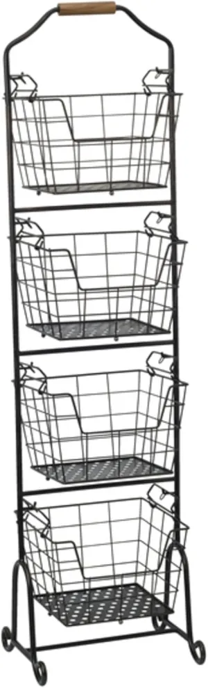 Gourmet Basics by Mikasa Ferme 4-Tier Metal Floor Standing Fruit/Home Storage Market Basket, Antique Black