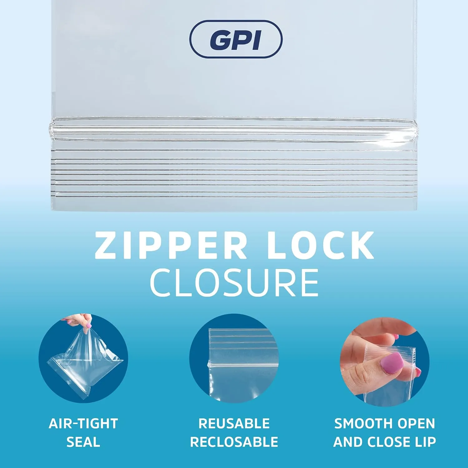 GPI - 7" X 7", 500 Count, Clear Plastic Reclosable Zip bags, Large, Bulk 2 Mil Thick Strong & Durable Poly Baggies with Resealable Zip Top Lock for Travel, Storage, Packaging & Shipping.