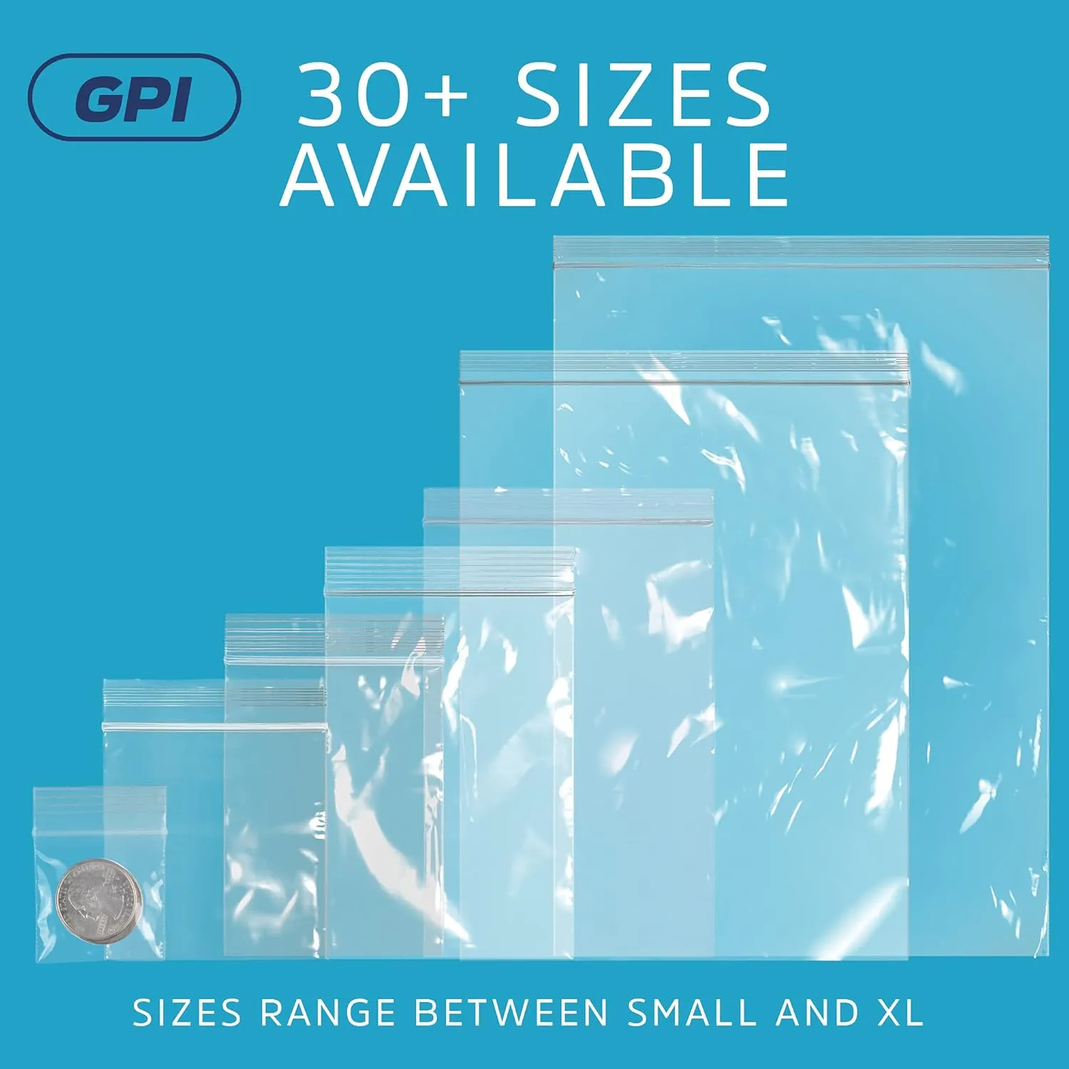 GPI - 7" X 7", 500 Count, Clear Plastic Reclosable Zip bags, Large, Bulk 2 Mil Thick Strong & Durable Poly Baggies with Resealable Zip Top Lock for Travel, Storage, Packaging & Shipping.