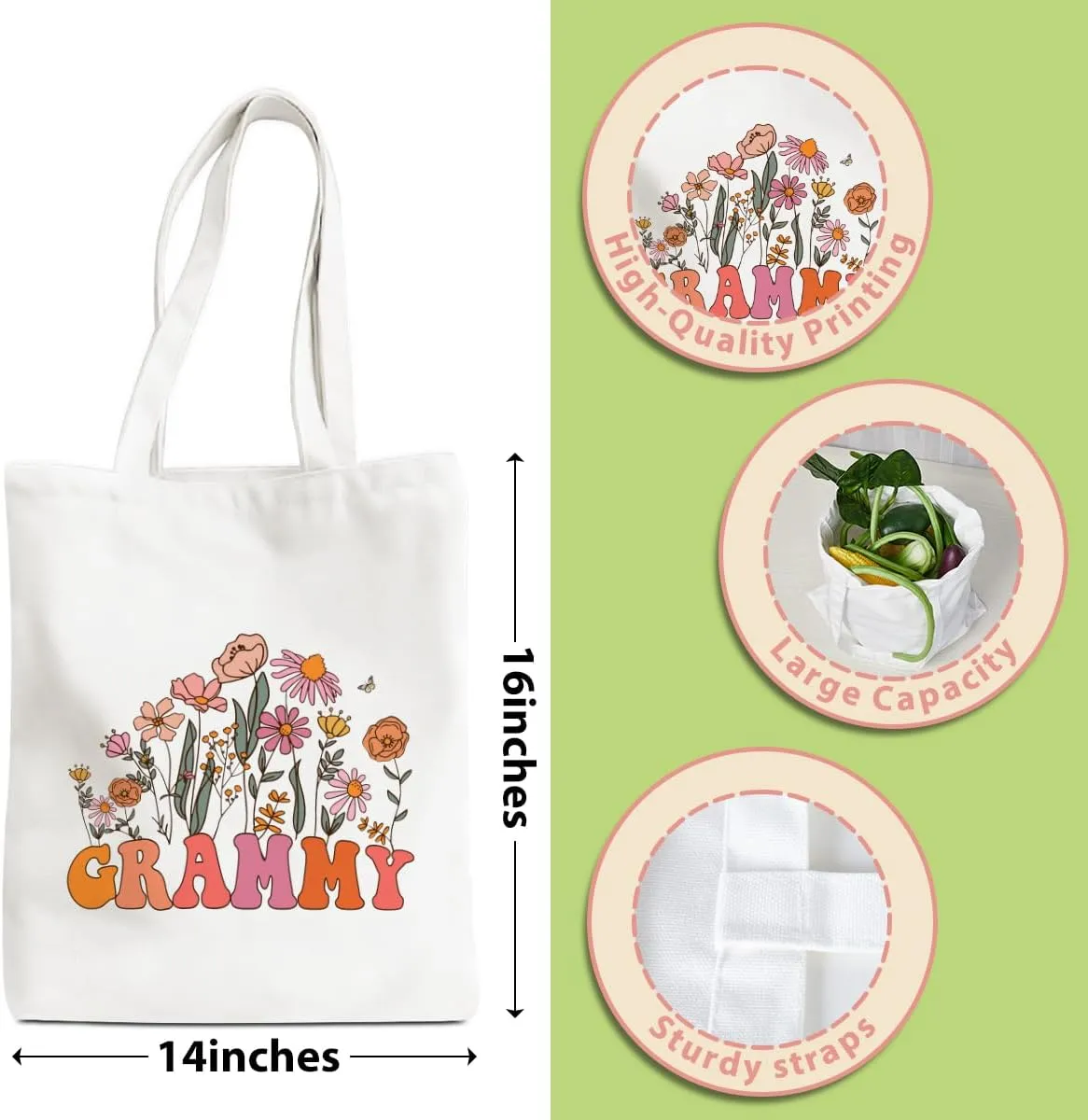 Grandma Gifts Tote Bag Birthday Mothers Day Retirement Gifts for Women Mama Nana Mimi Shoulder Bag Reusable Grocery Bags