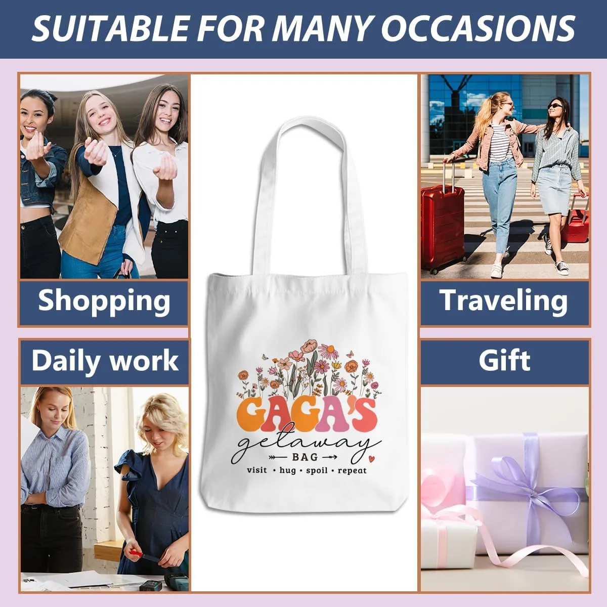 Grandma Mom Tote Bag - Birthday, Mothers Day, Retirement & Christmas Gifts for Women - Reusable Shoulder Bag
