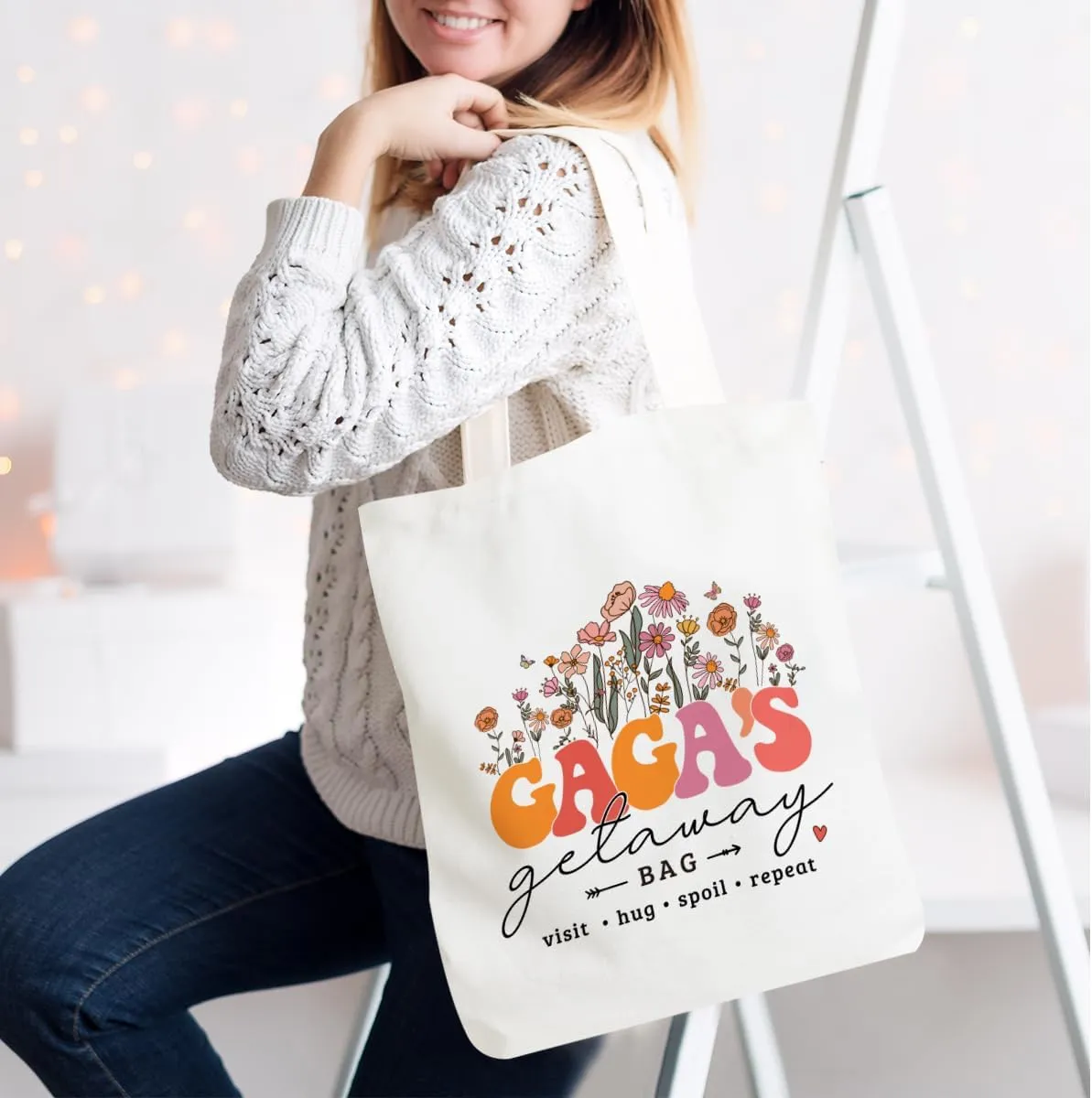 Grandma Mom Tote Bag - Birthday, Mothers Day, Retirement & Christmas Gifts for Women - Reusable Shoulder Bag