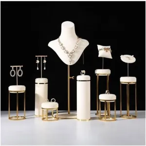 GRFIT Jewelry Organizer Beige Velvet Metal Series Necklace Display Stand with Window Display Stand for Jewelry, Bracelets, Rings and Earrings Jewelry Stand