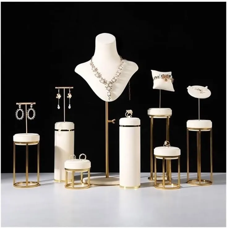 GRFIT Jewelry Organizer Beige Velvet Metal Series Necklace Display Stand with Window Display Stand for Jewelry, Bracelets, Rings and Earrings Jewelry Stand