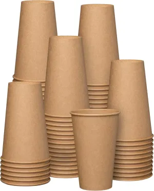 GUSTO [100 Count Kraft Disposable Paper Cups, Hot Coffee Cups Brown Unbleached - Eco-Friendly Cups (16 oz. - Kraft)