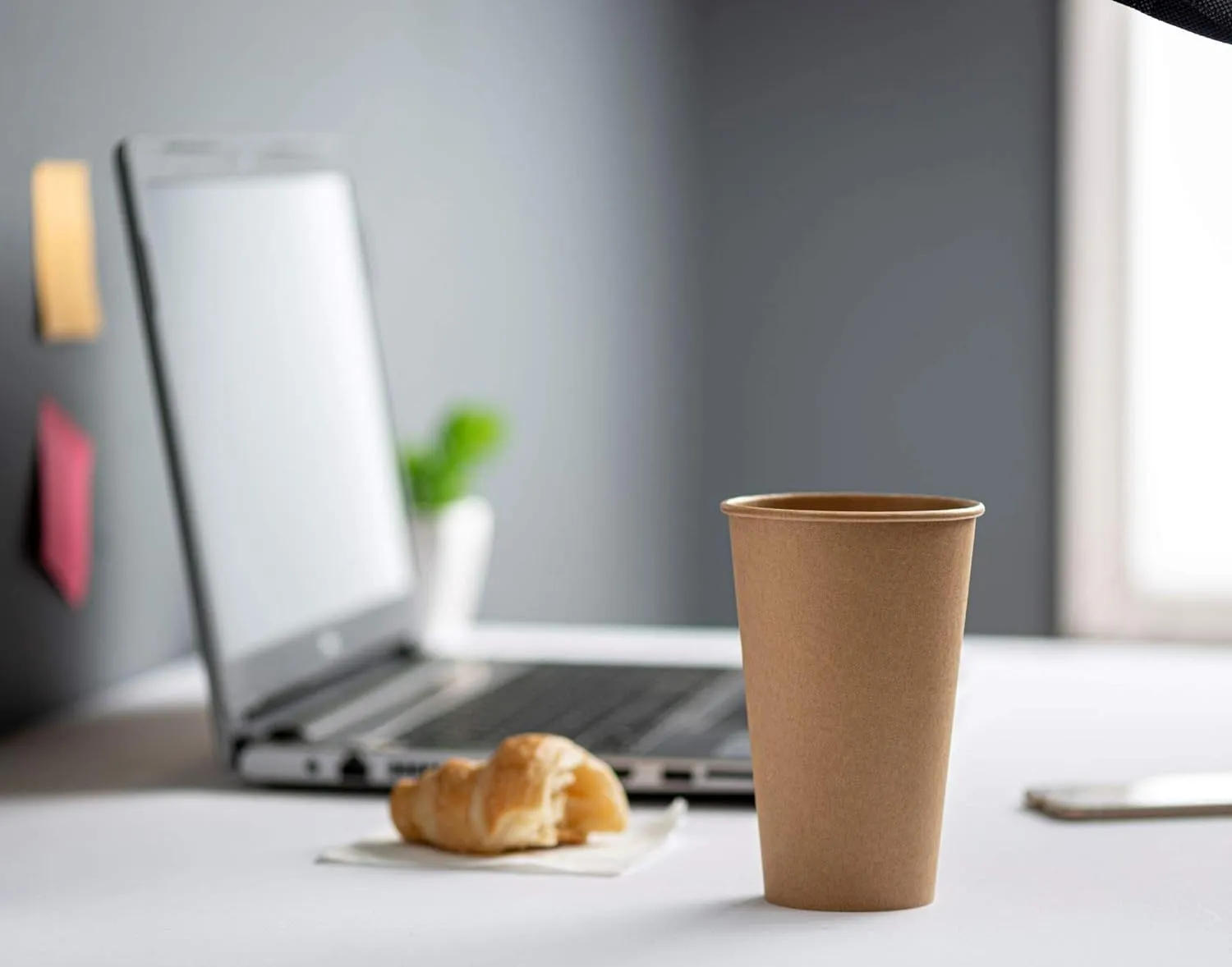 GUSTO [100 Count Kraft Disposable Paper Cups, Hot Coffee Cups Brown Unbleached - Eco-Friendly Cups (16 oz. - Kraft)