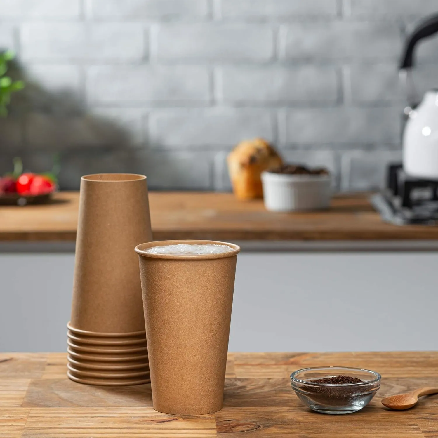 GUSTO [100 Count Kraft Disposable Paper Cups, Hot Coffee Cups Brown Unbleached - Eco-Friendly Cups (16 oz. - Kraft)