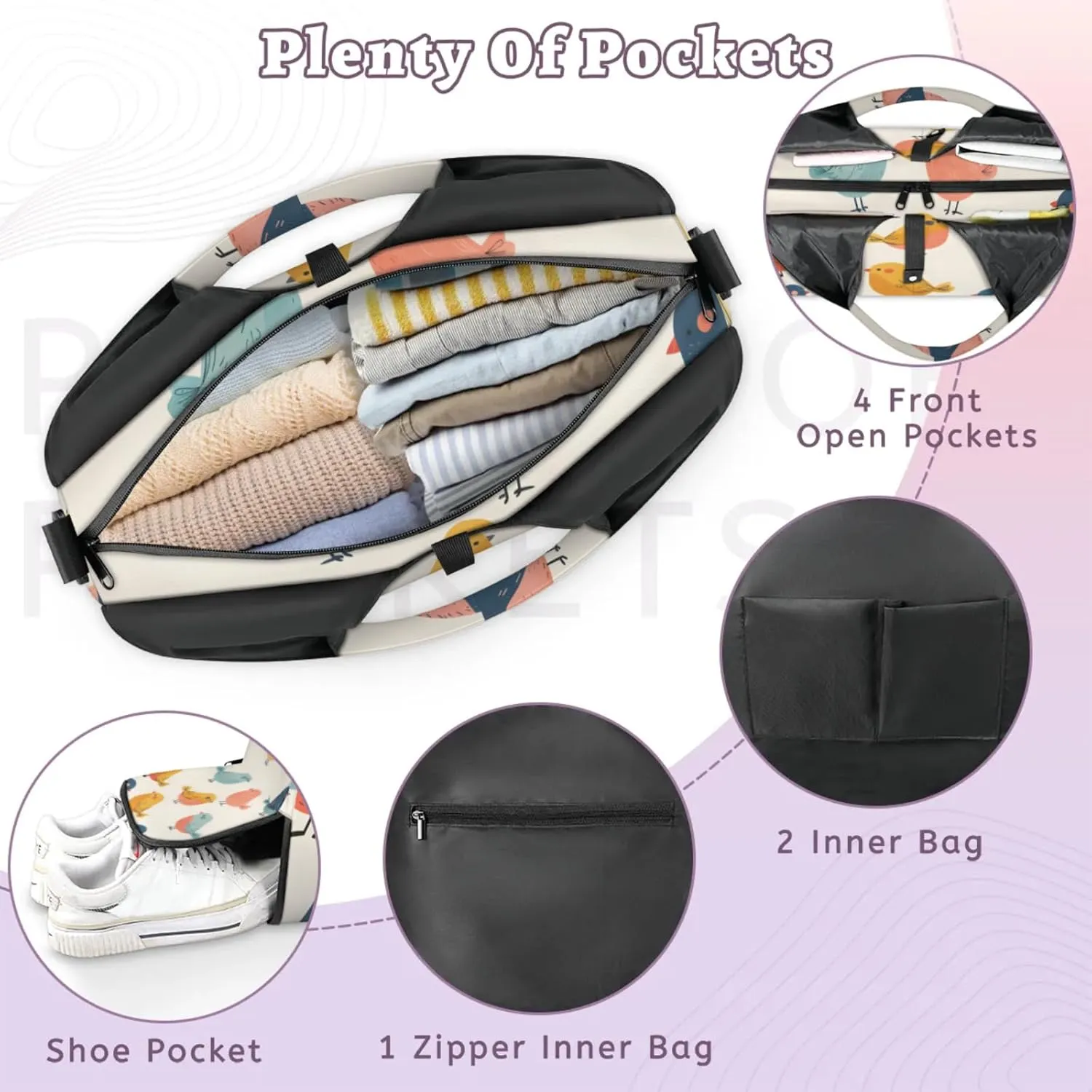 Gym Bag for Women Cute Bird Duffel Bag with Shoe Compartment and Yoga Mat Holder Portable Weekender Bags Travel Tote Bags