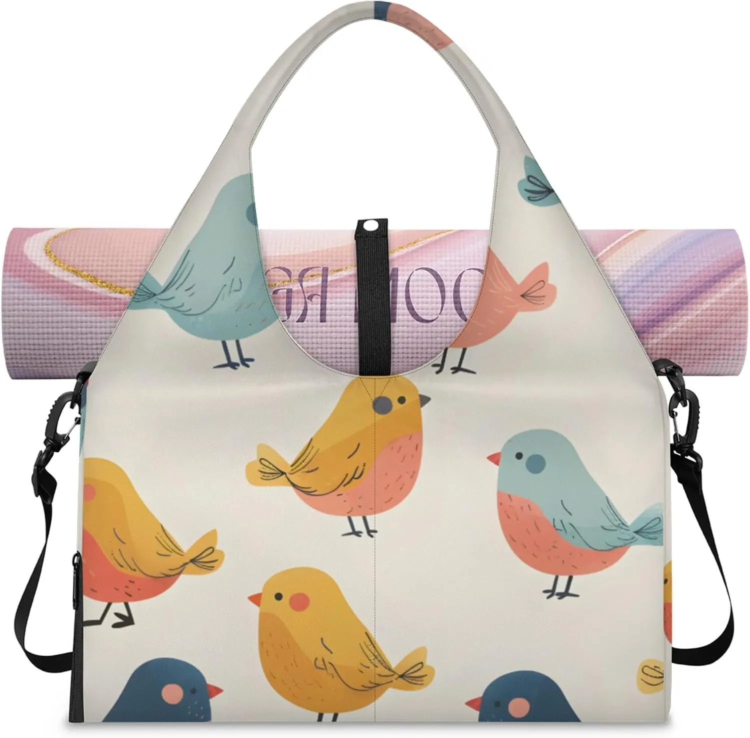 Gym Bag for Women Cute Bird Duffel Bag with Shoe Compartment and Yoga Mat Holder Portable Weekender Bags Travel Tote Bags