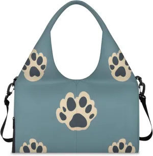 Gym Bag for Women Dog Paw Prints Duffel Bag with Shoe Compartment and Yoga Mat Holder Portable Weekender Bags Travel Tote Bags