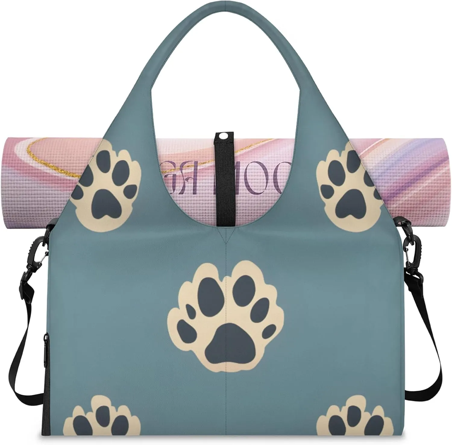 Gym Bag for Women Dog Paw Prints Duffel Bag with Shoe Compartment and Yoga Mat Holder Portable Weekender Bags Travel Tote Bags