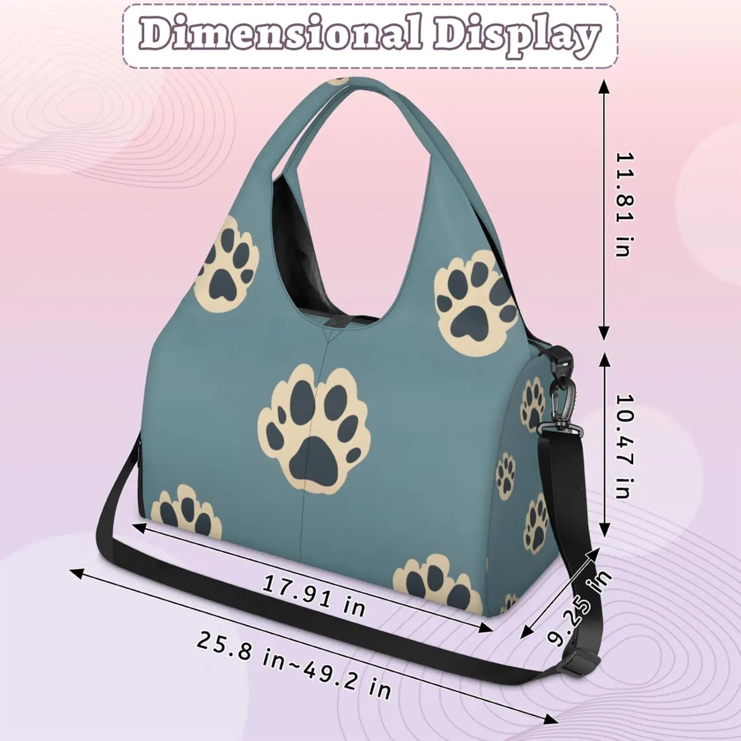 Gym Bag for Women Dog Paw Prints Duffel Bag with Shoe Compartment and Yoga Mat Holder Portable Weekender Bags Travel Tote Bags