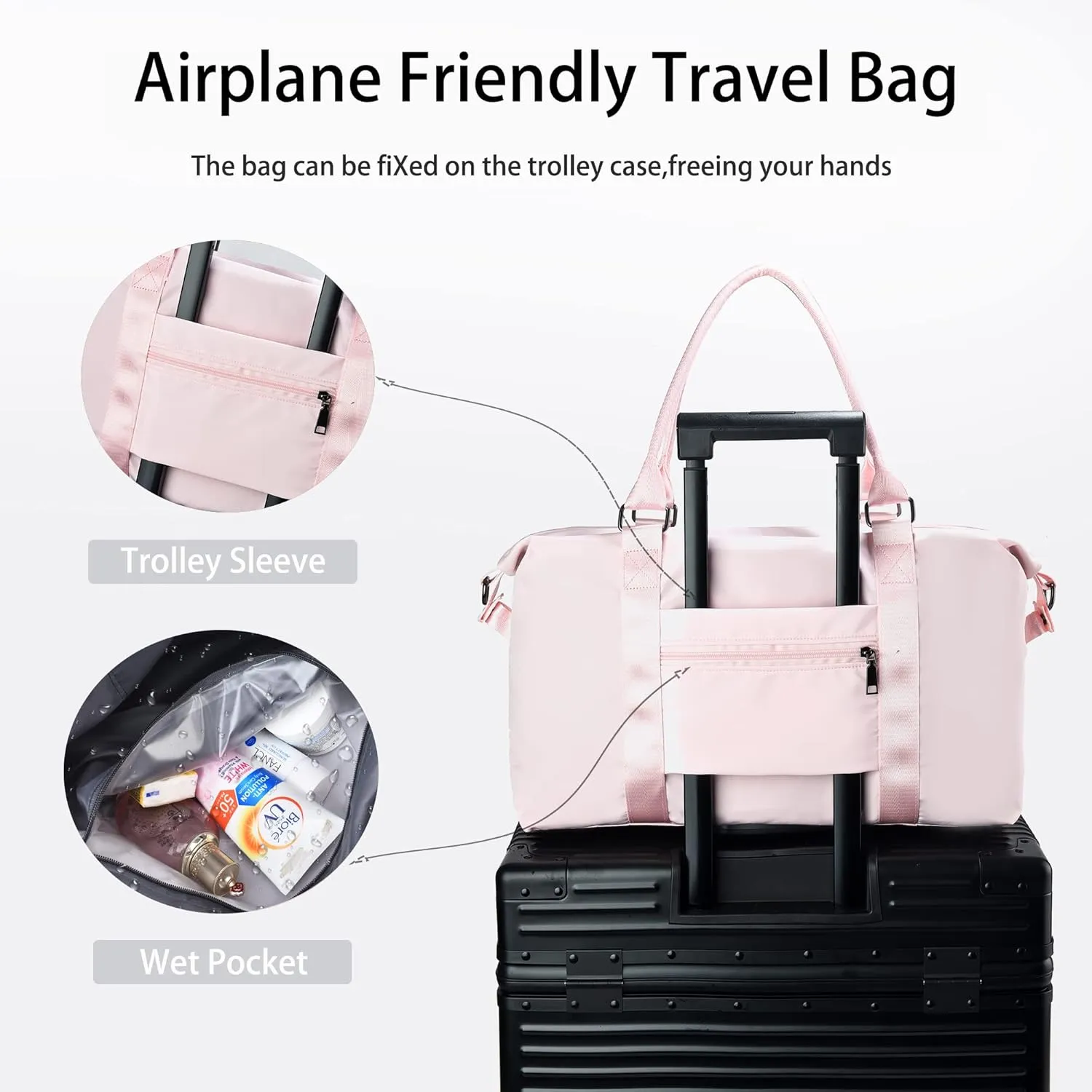 Gym Bag with Wet Pocket, Foldable Travel Duffle Bag Carry On Weekender Bags for Women, Waterproof Overnight Bag for Travel, Gym, Yoga