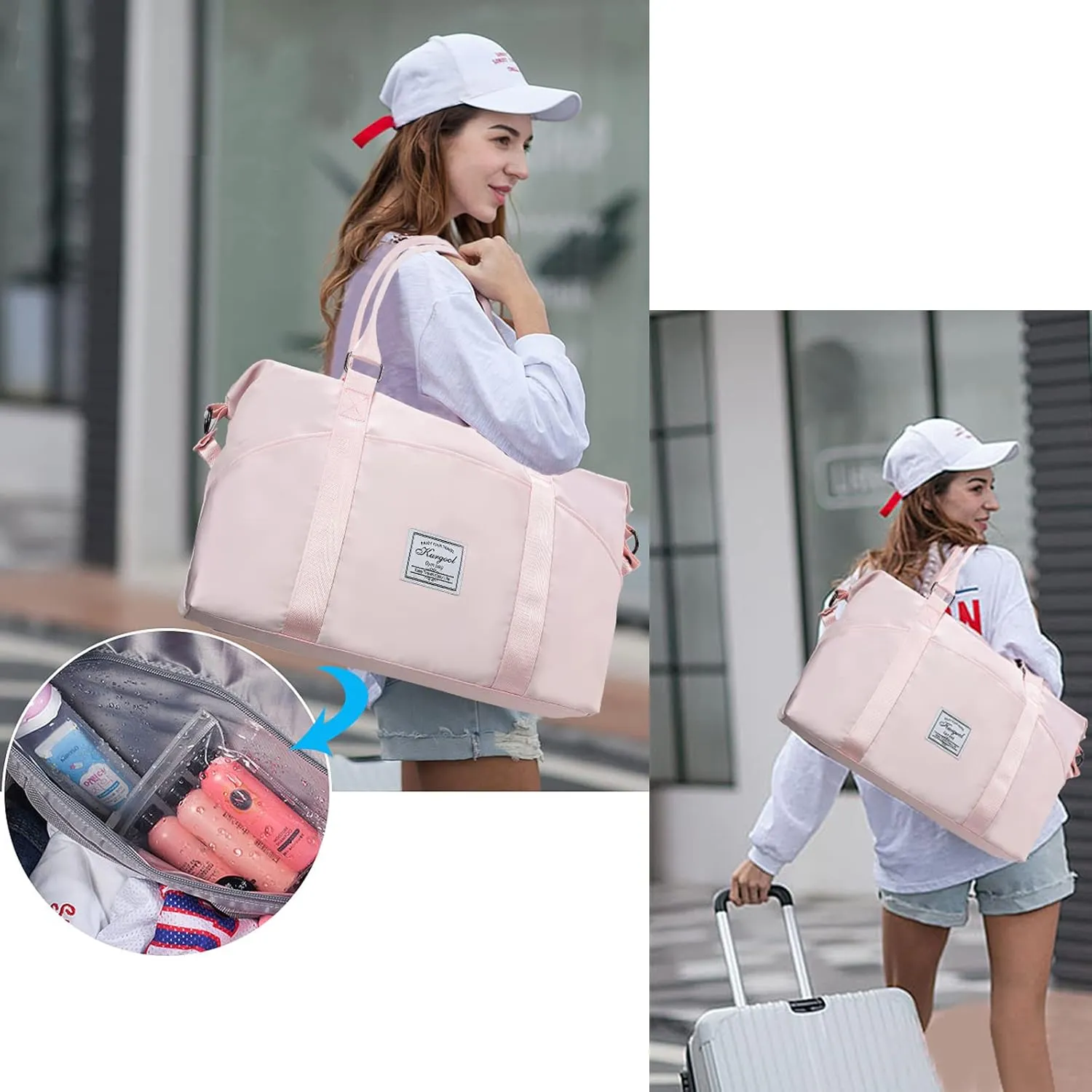 Gym Bag with Wet Pocket, Foldable Travel Duffle Bag Carry On Weekender Bags for Women, Waterproof Overnight Bag for Travel, Gym, Yoga