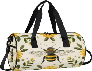 Gym Bags for Men Women Bee Sports Duffel Bags Carry On Travel Duffle Bag with Detachable Adjustable Shoulder Strap Overnight Weekender Bag