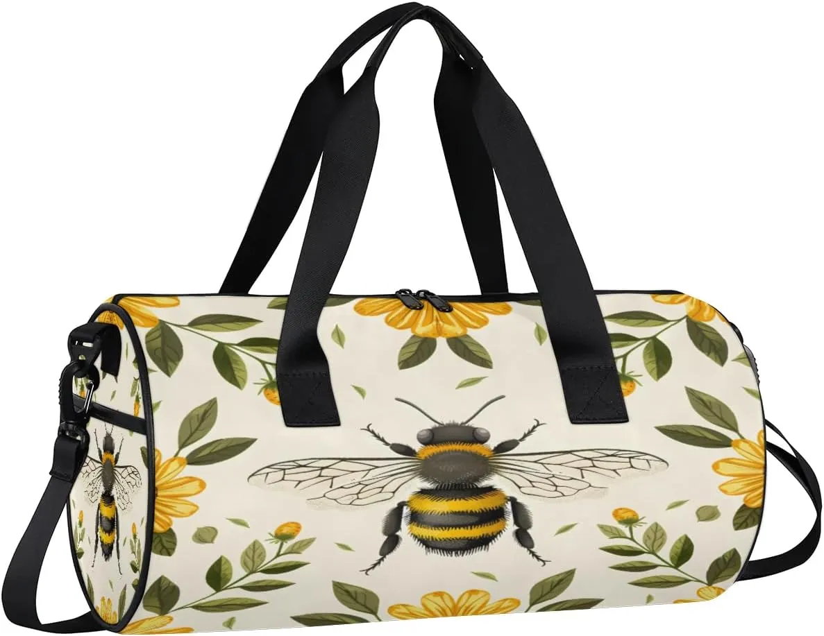 Gym Bags for Men Women Bee Sports Duffel Bags Carry On Travel Duffle Bag with Detachable Adjustable Shoulder Strap Overnight Weekender Bag