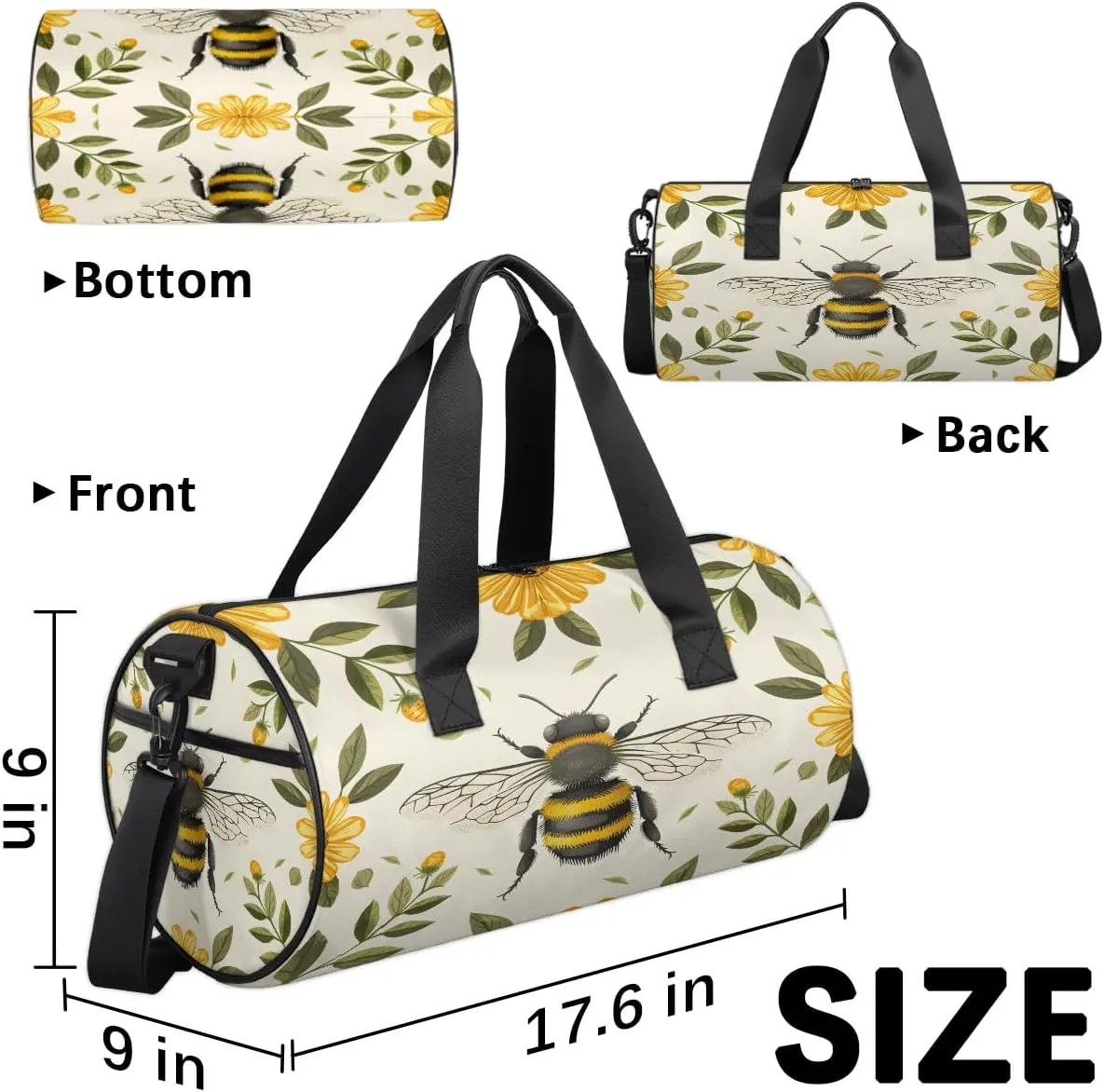 Gym Bags for Men Women Bee Sports Duffel Bags Carry On Travel Duffle Bag with Detachable Adjustable Shoulder Strap Overnight Weekender Bag