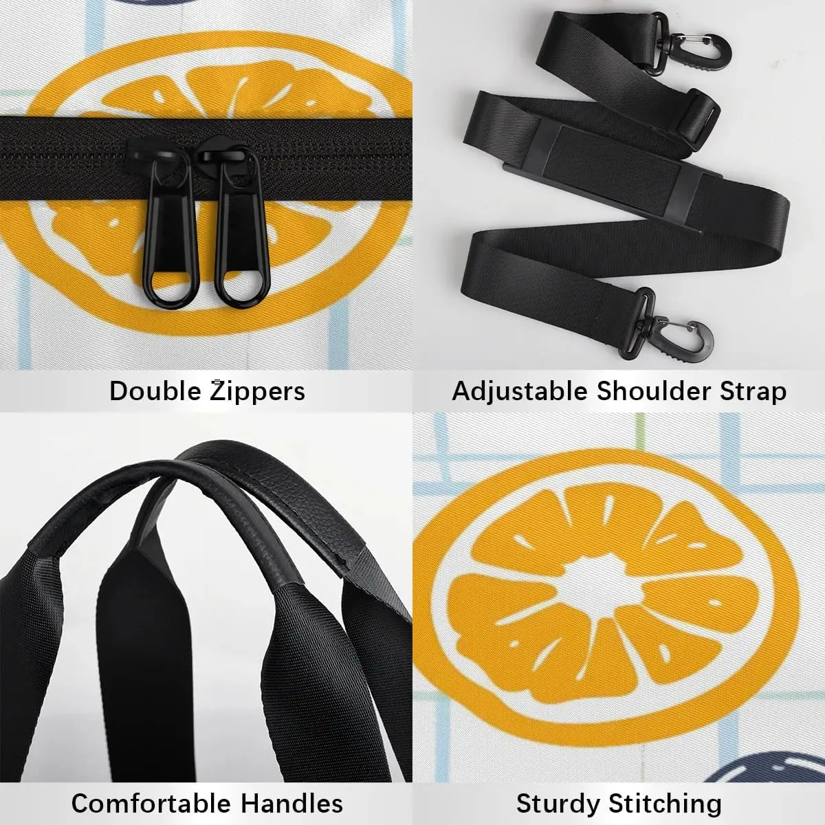 Gym Bags for Men Women Cartoon Strawberry Orange Sports Duffel Bags Carry On Travel Duffle Bag with Detachable Adjustable Shoulder Strap Overnight Weekender Bag
