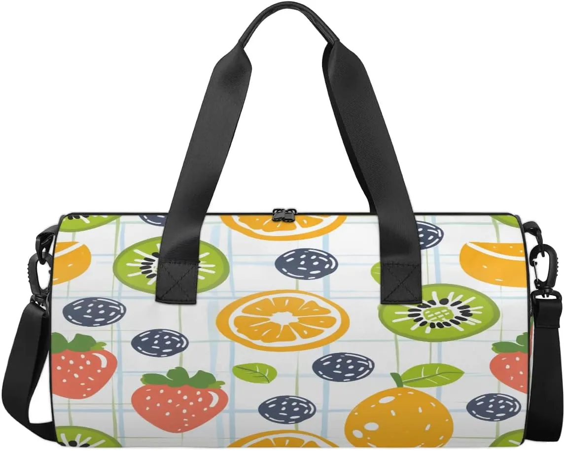 Gym Bags for Men Women Cartoon Strawberry Orange Sports Duffel Bags Carry On Travel Duffle Bag with Detachable Adjustable Shoulder Strap Overnight Weekender Bag