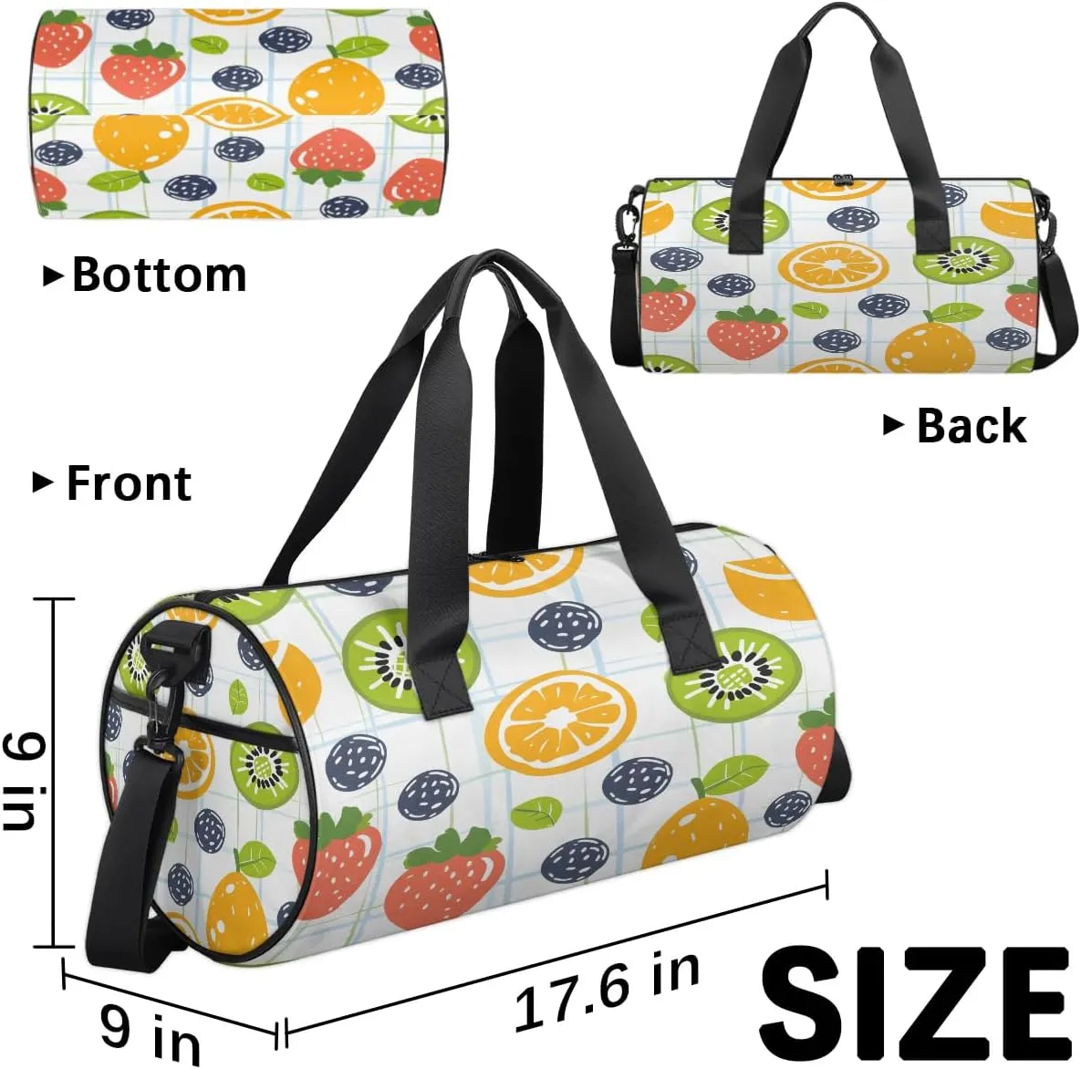Gym Bags for Men Women Cartoon Strawberry Orange Sports Duffel Bags Carry On Travel Duffle Bag with Detachable Adjustable Shoulder Strap Overnight Weekender Bag