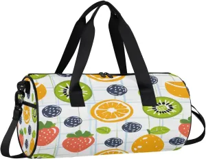 Gym Bags for Men Women Cartoon Strawberry Orange Sports Duffel Bags Carry On Travel Duffle Bag with Detachable Adjustable Shoulder Strap Overnight Weekender Bag