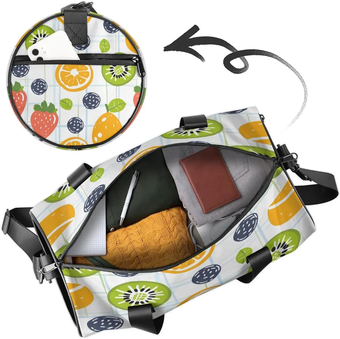 Gym Bags for Men Women Cartoon Strawberry Orange Sports Duffel Bags Carry On Travel Duffle Bag with Detachable Adjustable Shoulder Strap Overnight Weekender Bag