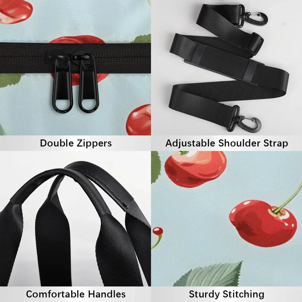 Gym Bags for Men Women Cute Cherry Sports Duffel Bags Carry On Travel Duffle Bag with Detachable Adjustable Shoulder Strap Overnight Weekender Bag