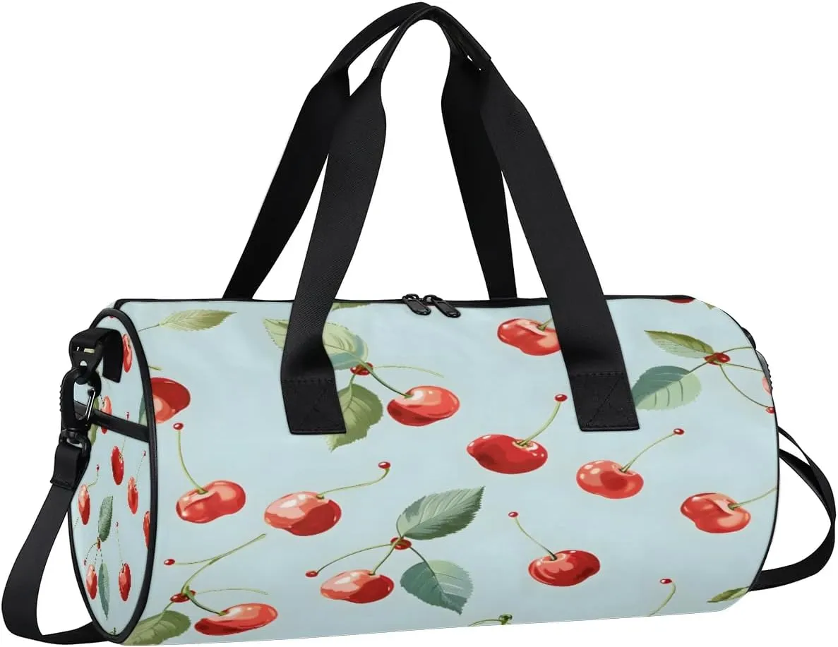 Gym Bags for Men Women Cute Cherry Sports Duffel Bags Carry On Travel Duffle Bag with Detachable Adjustable Shoulder Strap Overnight Weekender Bag