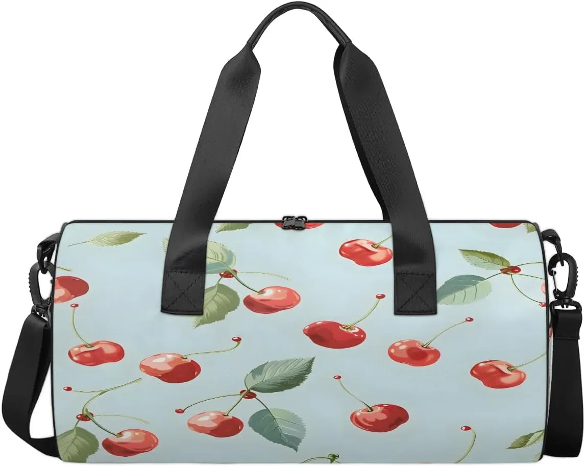 Gym Bags for Men Women Cute Cherry Sports Duffel Bags Carry On Travel Duffle Bag with Detachable Adjustable Shoulder Strap Overnight Weekender Bag
