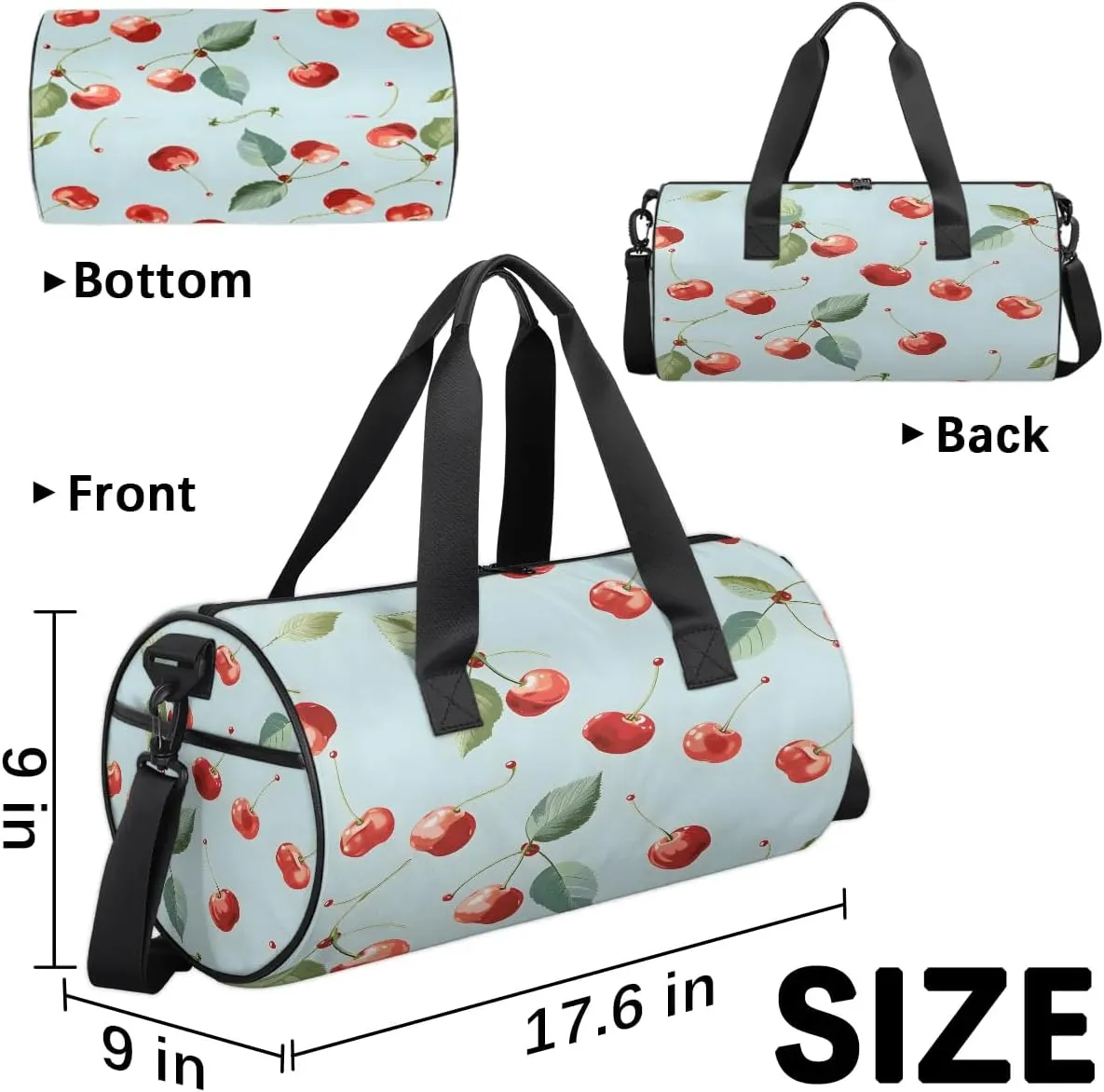 Gym Bags for Men Women Cute Cherry Sports Duffel Bags Carry On Travel Duffle Bag with Detachable Adjustable Shoulder Strap Overnight Weekender Bag