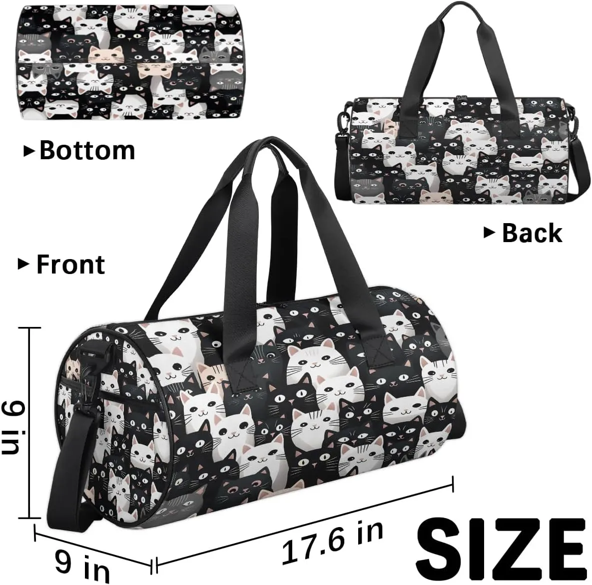 Gym Bags for Men Women Fancy Cat Pattern Sports Duffel Bags Carry On Travel Duffle Bag with Detachable Adjustable Shoulder Strap Overnight Weekender Bag