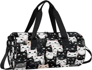 Gym Bags for Men Women Fancy Cat Pattern Sports Duffel Bags Carry On Travel Duffle Bag with Detachable Adjustable Shoulder Strap Overnight Weekender Bag