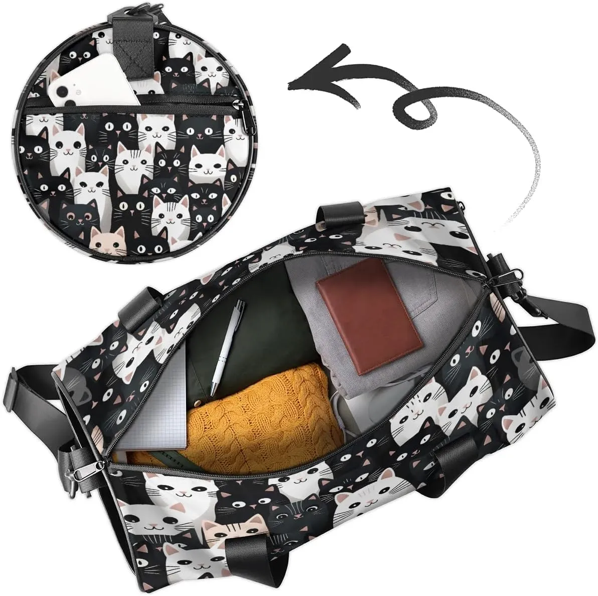 Gym Bags for Men Women Fancy Cat Pattern Sports Duffel Bags Carry On Travel Duffle Bag with Detachable Adjustable Shoulder Strap Overnight Weekender Bag