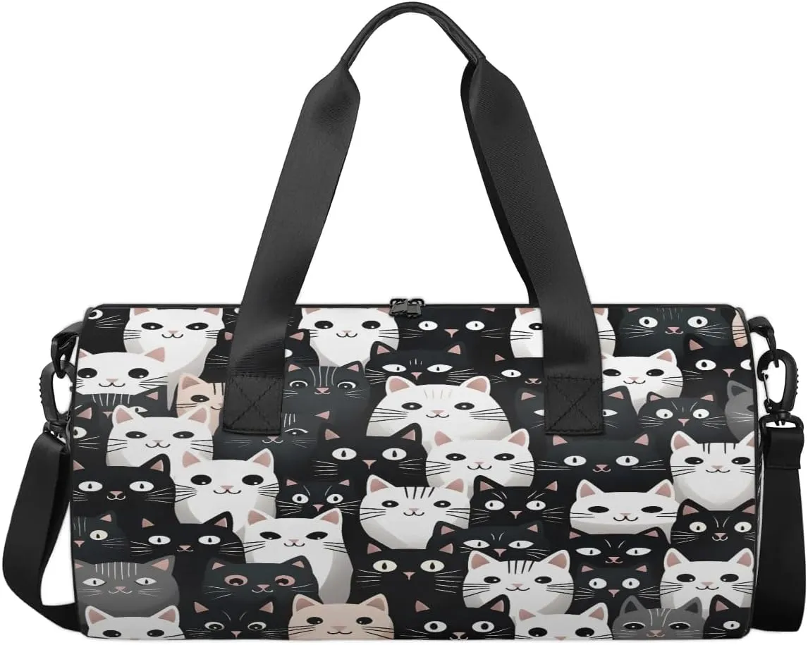 Gym Bags for Men Women Fancy Cat Pattern Sports Duffel Bags Carry On Travel Duffle Bag with Detachable Adjustable Shoulder Strap Overnight Weekender Bag