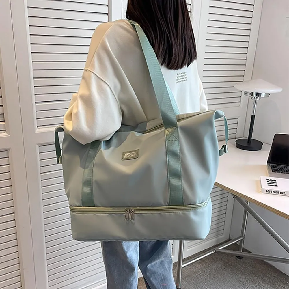 Gym Tote Bag for Women Foldable Overnight Weekender Duffle Bags Shoulder Carry on luggage Bag with Trolley Sleeve