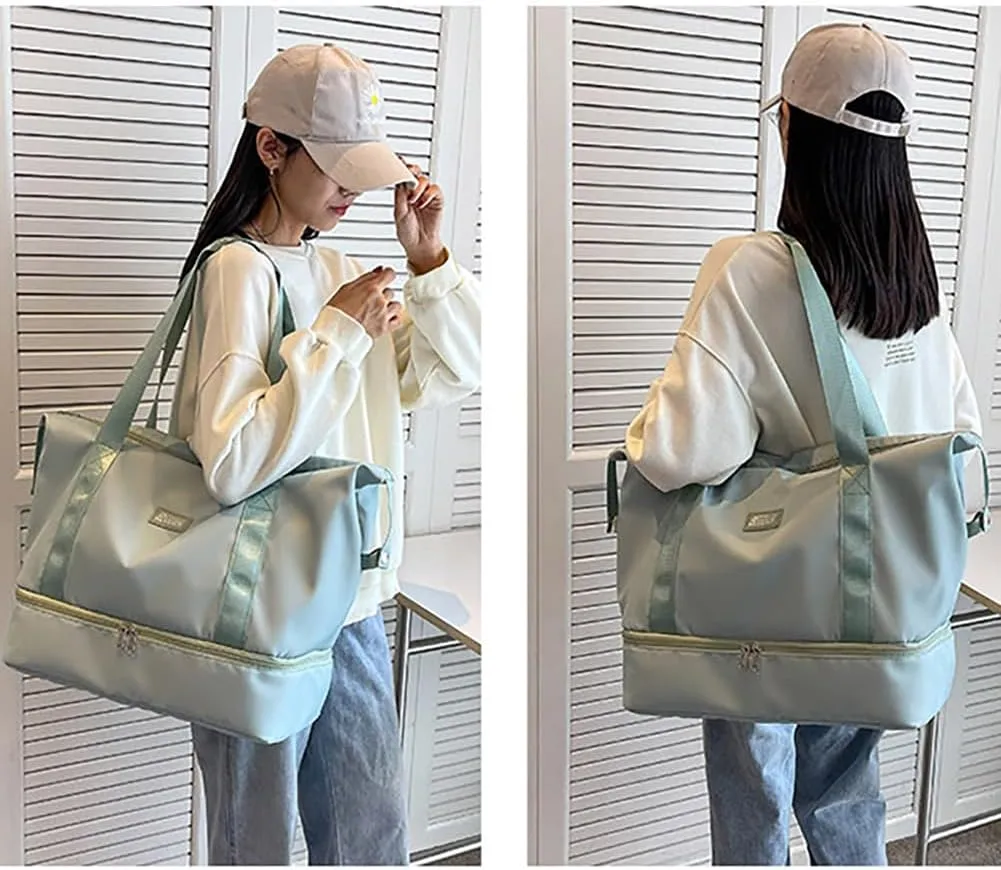 Gym Tote Bag for Women Foldable Overnight Weekender Duffle Bags Shoulder Carry on luggage Bag with Trolley Sleeve